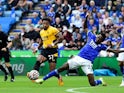 Wolverhampton Wanderers' Adama Traore in action with Leicester City's Wilfred Ndidi, August 14, 2021