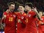 Wales' Aaron Ramsey celebrates scoring against Belarus on November 13, 2021