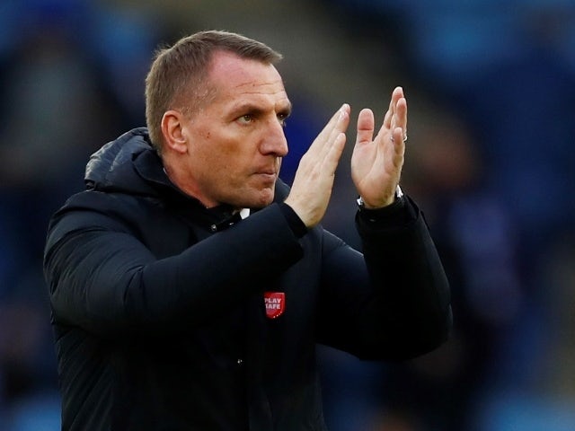  Leicester City manager Brendan Rodgers applauds the fans after the match, November 20, 2021