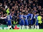 Chelsea's Reece James celebrates scoring their second goal with teammates on November 23, 2021