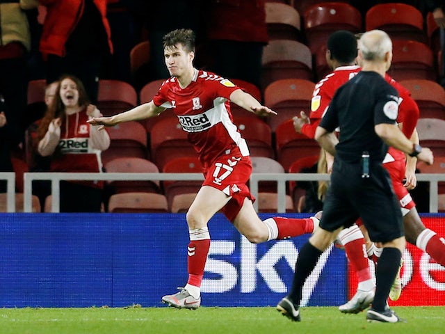 Middlesbrough's Paddy McNair celebrates scoring their first goal on November 23, 2021