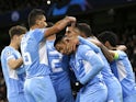 Manchester City's Gabriel Jesus celebrates scoring their second goal with teammates on November 24, 2021