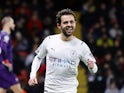 Manchester City's Bernardo Silva celebrates scoring their third goal against Watford on December 4, 2021