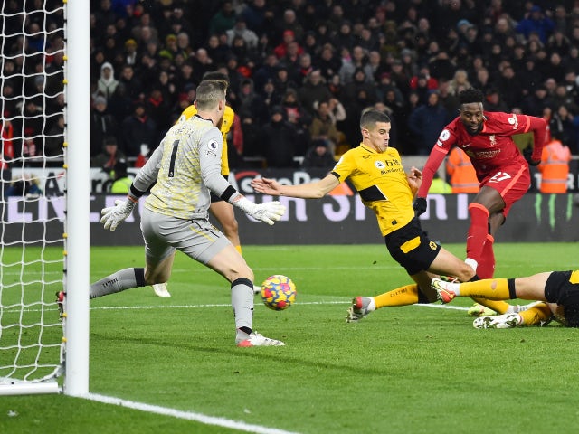 Divock Origi scores for Liverpool against Wolverhampton Wanderers on December 4, 2021