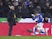 Leicester City's Jamie Vardy celebrates scoring their second goal as Watford manager Claudio Ranieri looks on on November 28, 2021