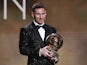 Paris Saint-Germain's Lionel Messi with the Ballon d'Or award on November 29, 2021