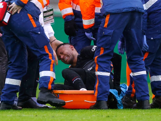 Paris Saint-Germain (PSG) attacker Neymar goes down injured in November 2021