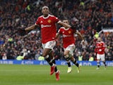 Manchester United's Anthony Martial celebrates scoring against Everton in October 2021