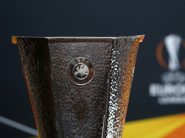 General view of the Europa League trophy during the draw in 2020