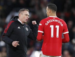 Manchester United interim boss Ralf Rangnick and Mason Greenwood pictured in December 2021