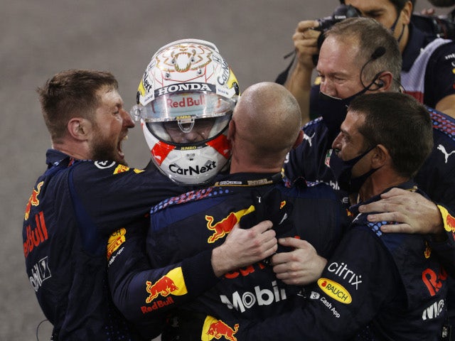 Max Verstappen celebrates becoming Formula 1 world champion on December 12, 2021.
