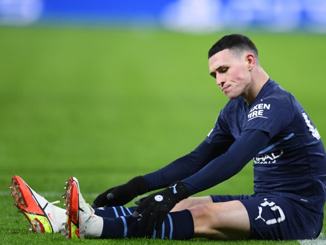 Manchester City midfielder Phil Foden during the game with RB Leipzig on December 7, 2021.