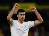 Manchester City's Rodri celebrates after the match against Watford on December 4, 2021