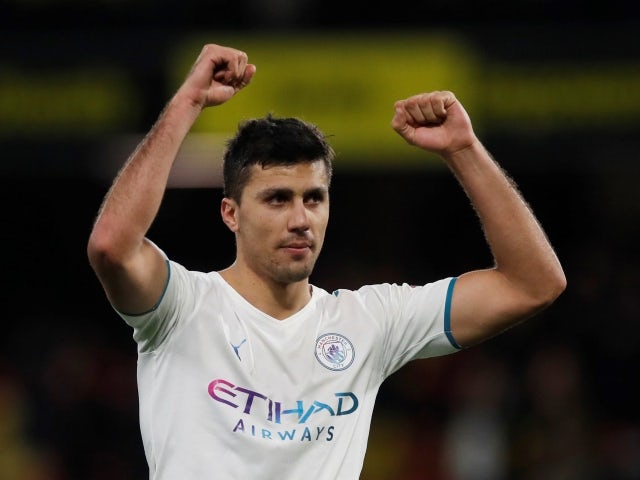 Manchester City's Rodri celebrates after the match against Watford on December 4, 2021