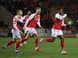 Rotherham United's Chiedozie Ogbene celebrates after scoring their fifth goal on December 7, 2021