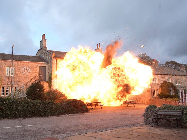 The Woolpack goes up in flames on Emmerdale on Christmas Day, 2021