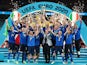 Euro 2020 winners Italy celebrate with the trophy on July 11, 2021