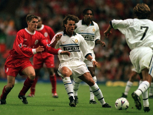 Liverpool's Michael Owen in pre-season action against Inter Milan's Francesco Colonnese in 1998