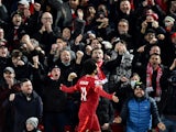 Liverpool's Mohamed Salah celebrates scoring their second goal on December 16, 2021