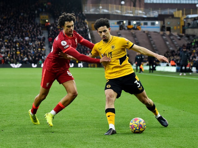 Wolverhampton Wanderers defender Rayan Ait-Nouri playing against Liverpool in November 2021.