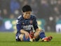 Arsenal's Takehiro Tomiyasu after sustaining an injury on December 18, 2021