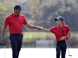 Tiger Woods and Charlie Woods at the PNC Championship on December 19, 2021.