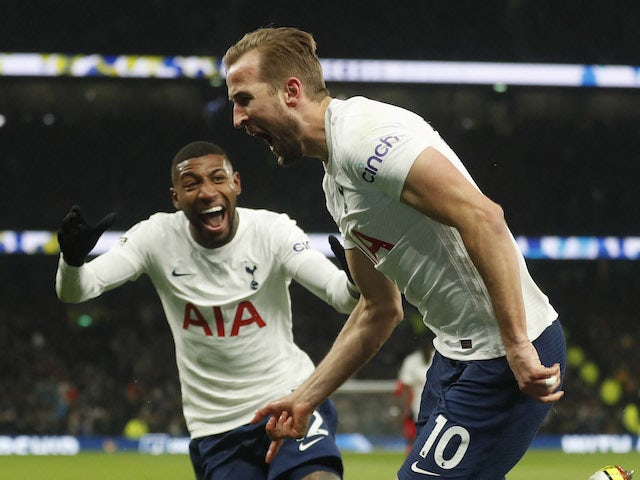 Tottenham Hotspur's Harry Kane celebrates scoring their first goal on December 19, 2021