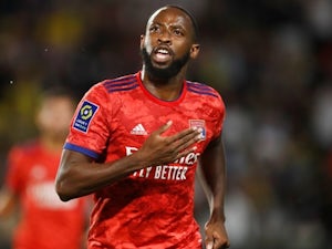 Olympique Lyonnais' Moussa Dembele celebrates scoring their first goal, August 21, 2021