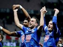 Strasbourg players celebrate after the match against Nice on December 5, 2021