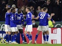 Leicester City's Ademola Lookman celebrates scoring their first goal with teammates on Decem