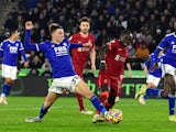 Leicester City's Luke Thomas in action with Liverpool's Sadio Mane in December 2021