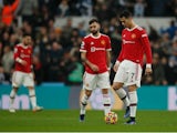 Manchester United players look dejected after Allan Saint-Maximin scores for Newcastle United on December 27, 2021