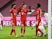 Bayern Munich's Leroy Sane, Robert Lewandowski and Alphonso Davies celebrate a goal which is later disallowed on January 3, 2021