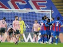 Crystal Palace's Jeffrey Schlupp celebrates scoring their first goal with teammates against Sheffield United on January 2, 2021