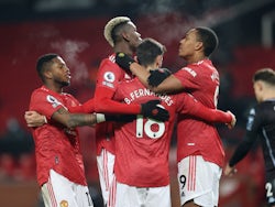 Bruno Fernandes celebrates scoring for Manchester United against Aston Villa in the Premier League on January 1, 2021