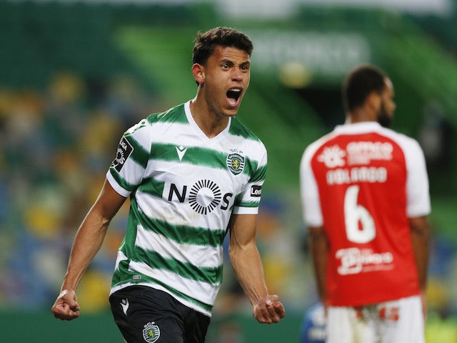 Sporting's Matheus celebrates scoring their second goal against Braga on January 2, 2021
