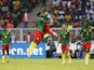 Cameroon's Vincent Aboubakar celebrates scoring their second goal with teammates on January 9, 2022
