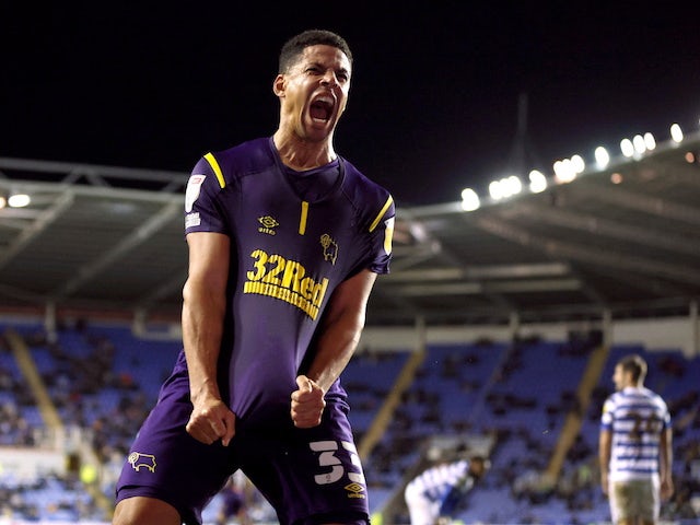 Derby County's Curtis Davies celebrates scoring their second goal  on January 3, 2022