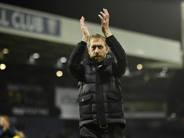 Brighton & Hove Albion manager Graham Potter applauds fans after the match on January 8, 2022