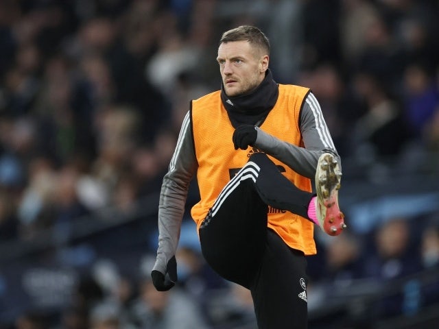  Leicester City's Jamie Vardy warms up as a substitute during the match, December 26, 2021