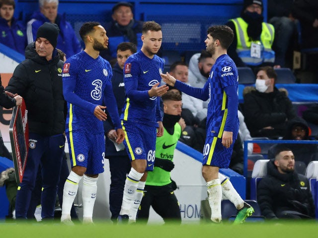 Lewis Baker and Harvey Vale are introduced as Chelsea substitutes against Chesterfield on January 8, 2022.