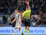 Juventus' Matthijs de Ligt is shown a red card by referee Davide Massa on January 9, 2022