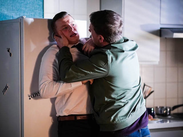 Aaron and Neil on the first episode of EastEnders on January 11, 2022