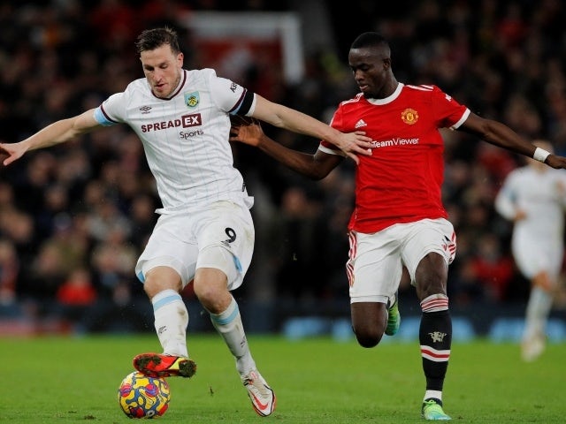 Burnley's Chris Wood in action with Manchester United's Eric Bailly, December 30, 2021