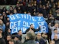 Everton fans display a get out of our club banner aimed at manager Rafael Benitez on January 15, 2022