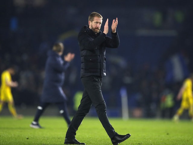 Brighton & Hove Albion manager Graham Potter applauds fans after the match on January 14, 2022