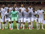 Ivory Coast players pose for a team group photo before the match on January 12, 2022