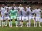 Ivory Coast players pose for a team group photo before the match on January 12, 2022