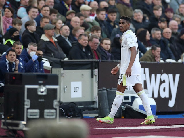 Leeds United's Junior Firpo walks off the pitch injured after being substituted on January 16, 2022