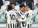 Juventus' Weston McKennie celebrates scoring their second goal with teammates on January 15, 2022